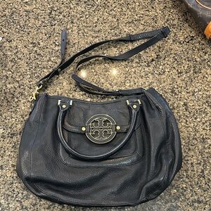 Tory Burch Black Pebbled Leather Shoulder Bag
